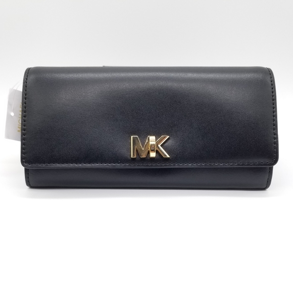 NWT Michael Kors Black Large Travel Carryall Leather Wallet Billfold Coin - Picture 1 of 13